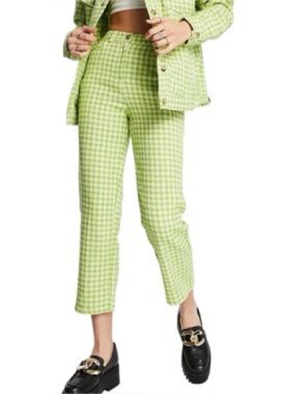 Topshop tweeted Gingham Pants in Light Green